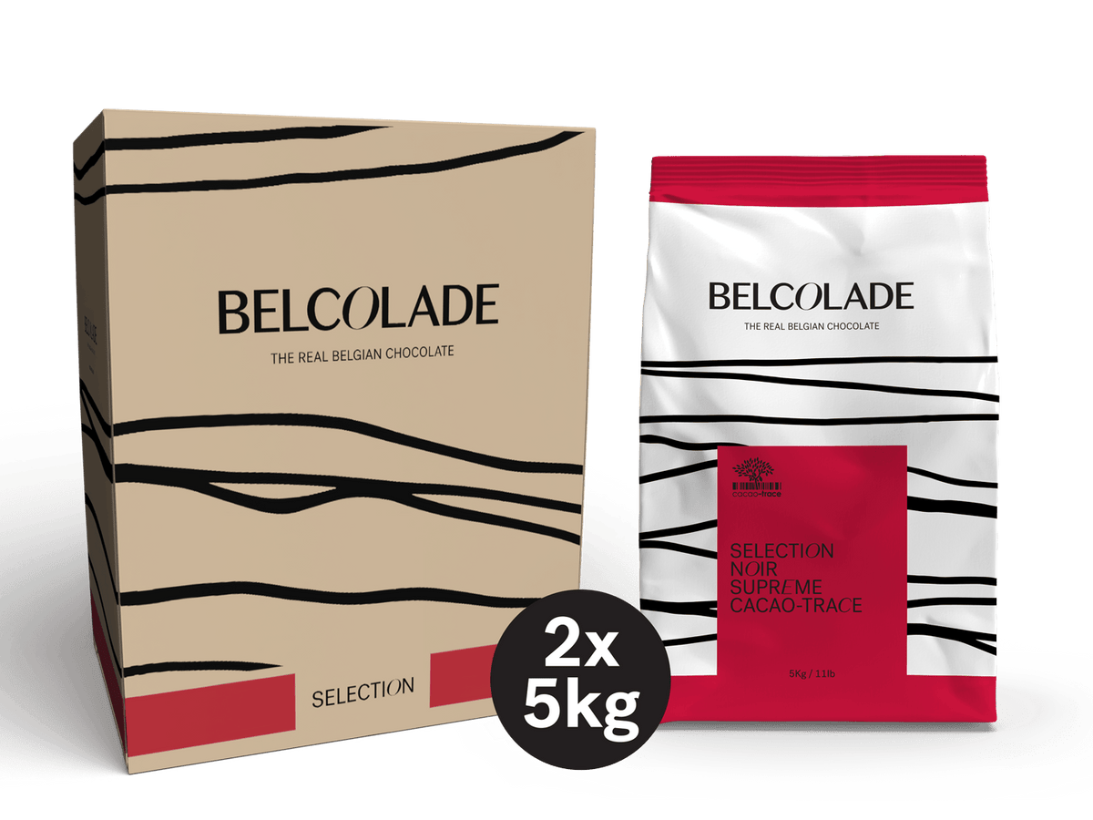 Belcolade Donkere chocolade 10 kg Belcolade Noir Supreme E740 Cacao-Trace – drops 10 kg Belcolade Noir Supreme E740 Cacao-Trace – drops 10 kg | Anisana