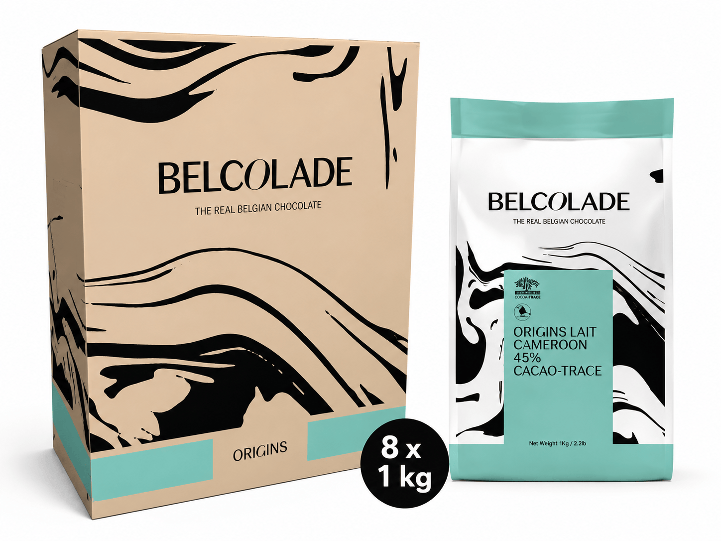 Belcolade Origins-chocolade Doos 8 x 1 kg Origins Lait Cameroon 45% 1 kg Origins Lait Cameroon 45% 1 kg/Bestel eenvoudig online/Anisana