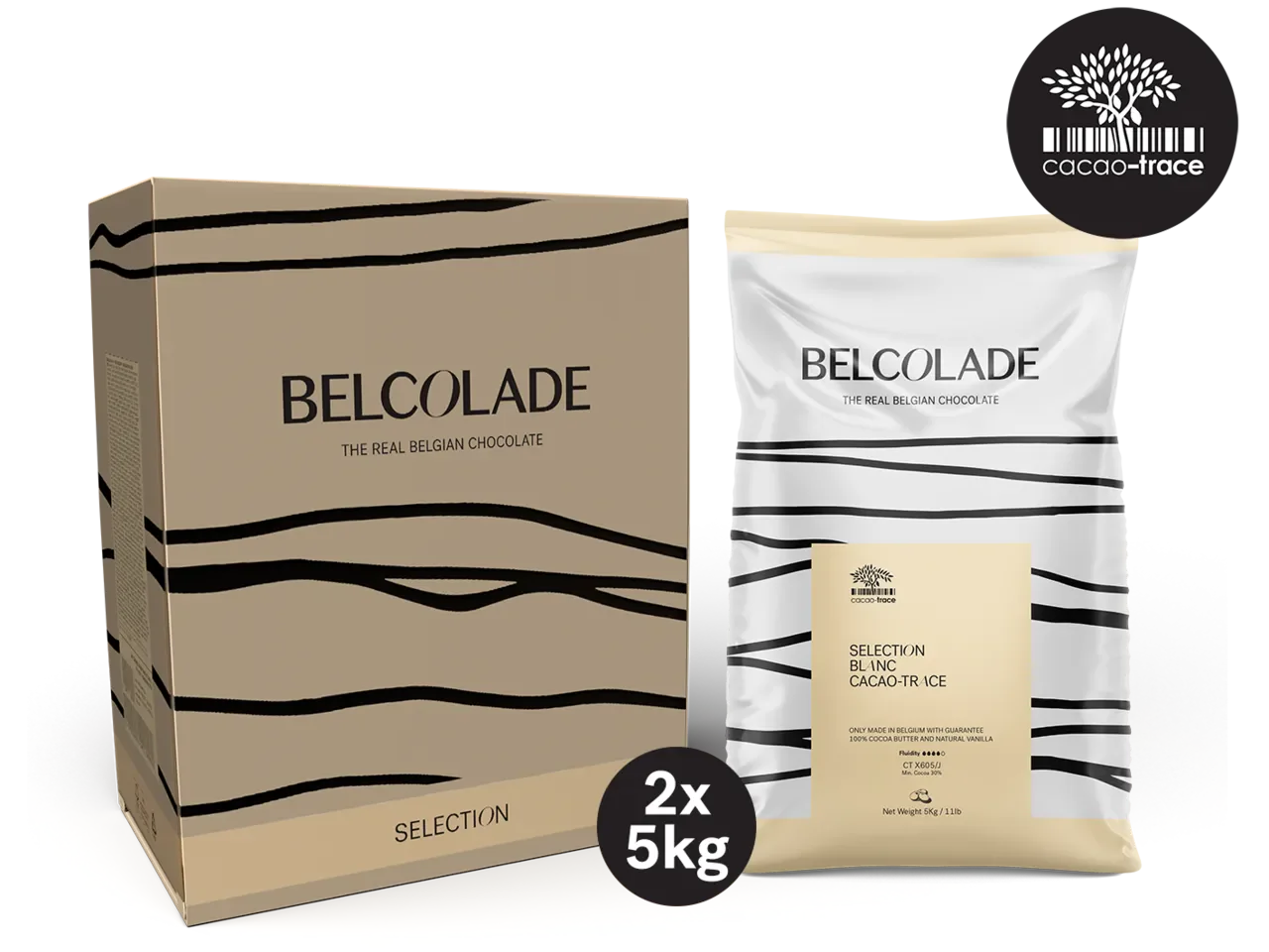 Belcolade Witte chocolade Doos 2 x 5 kg Selection Blanc Cacao-Trace X605/J 5kg Selection Blanc Witte Chocolade 5kg – Couverture voor Professionals | Anisana