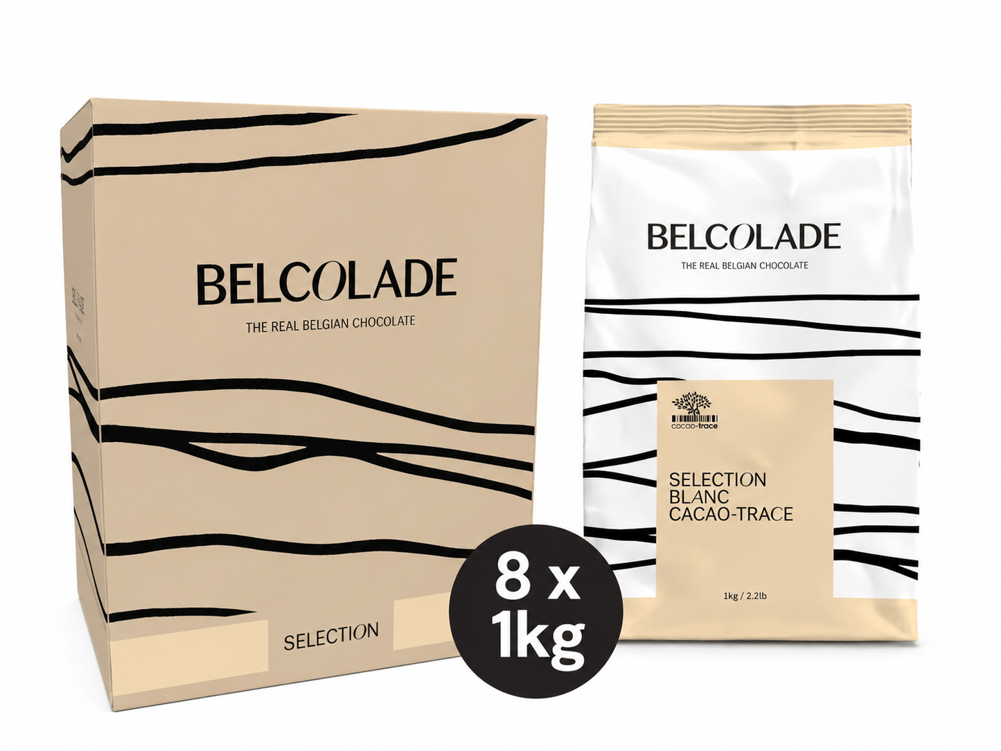 Belcolade Witte chocolade Doos 8 x 1 kg Selection Blanc Cacao-Trace X605/J 1kg Selection Blanc Witte Chocolade 1kg – Couverture voor Alle Toepassingen | Anisana
