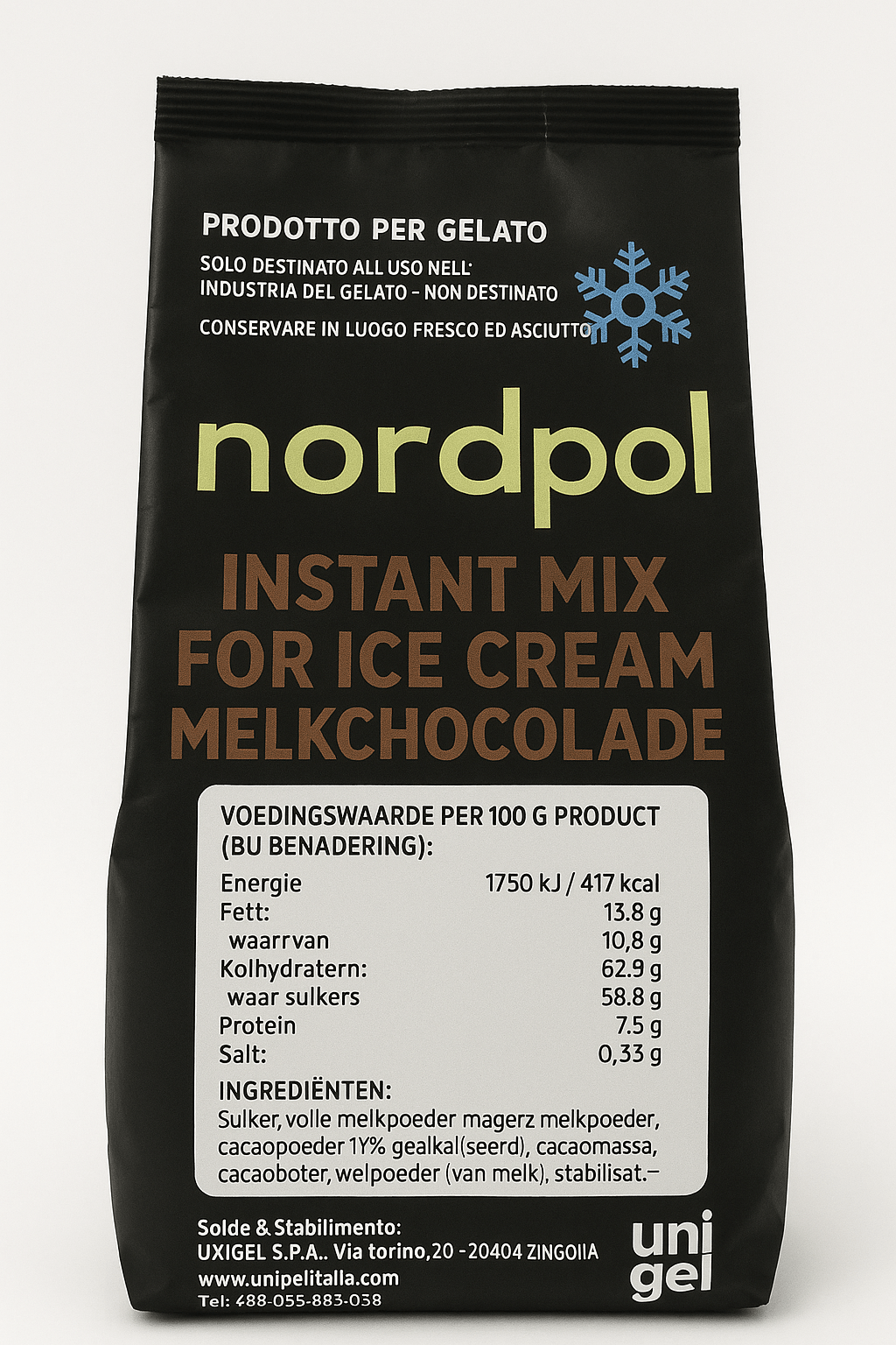 Unigel/Nordpol Instant ijsmix 1.25 kg Instant Melkchocolade IJsmix Melkchocolade (instant)/Bestel eenvoudig online/Anisana
